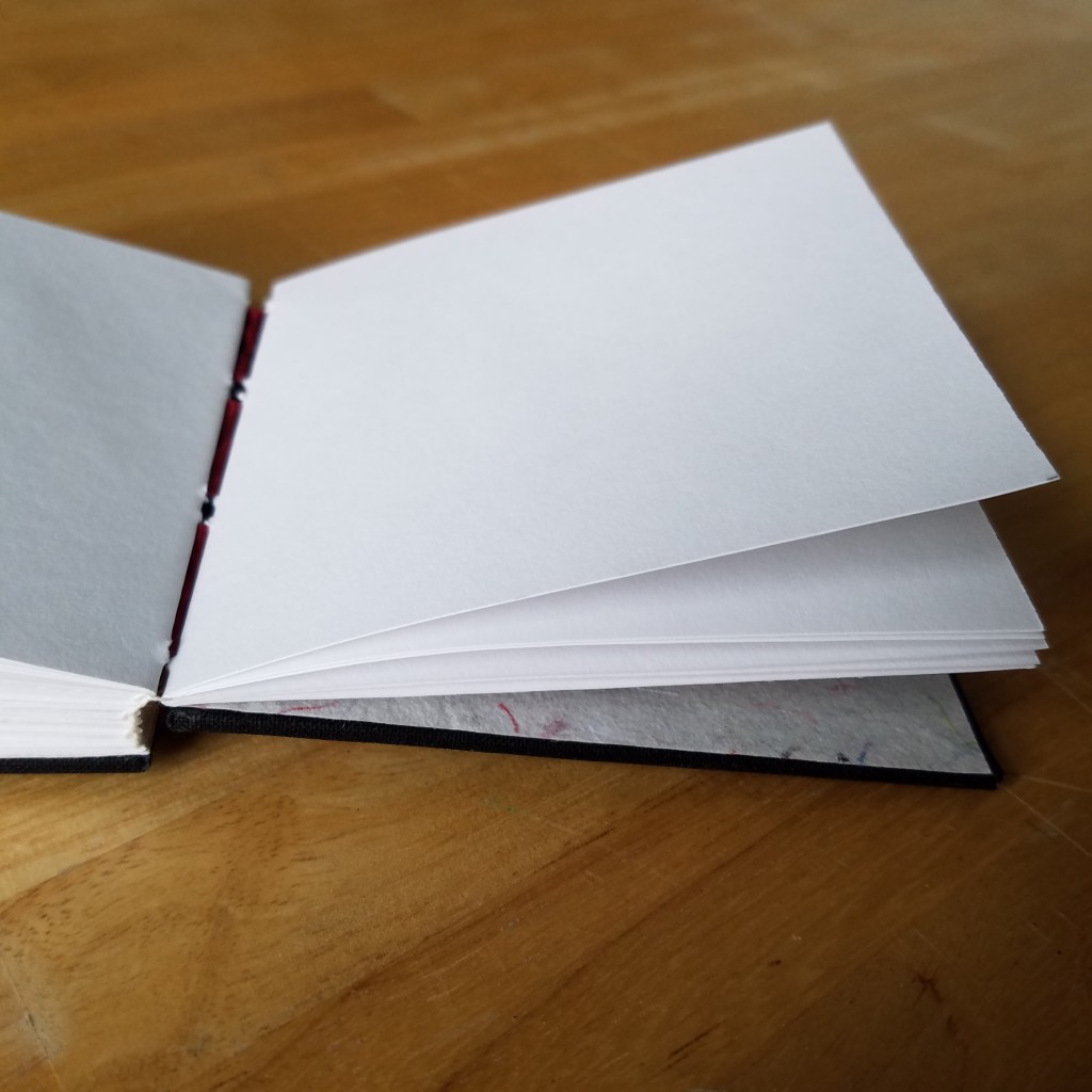 Ribbon book sits open.